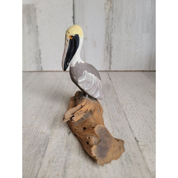 Whitten pelican wooden bird home decor vintage unique nature - Picture 3 of 7
